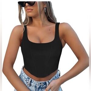 REORIA Women's Summer Sexy Square Neck Sleeveless Trendy Bustier Corset Crop Top